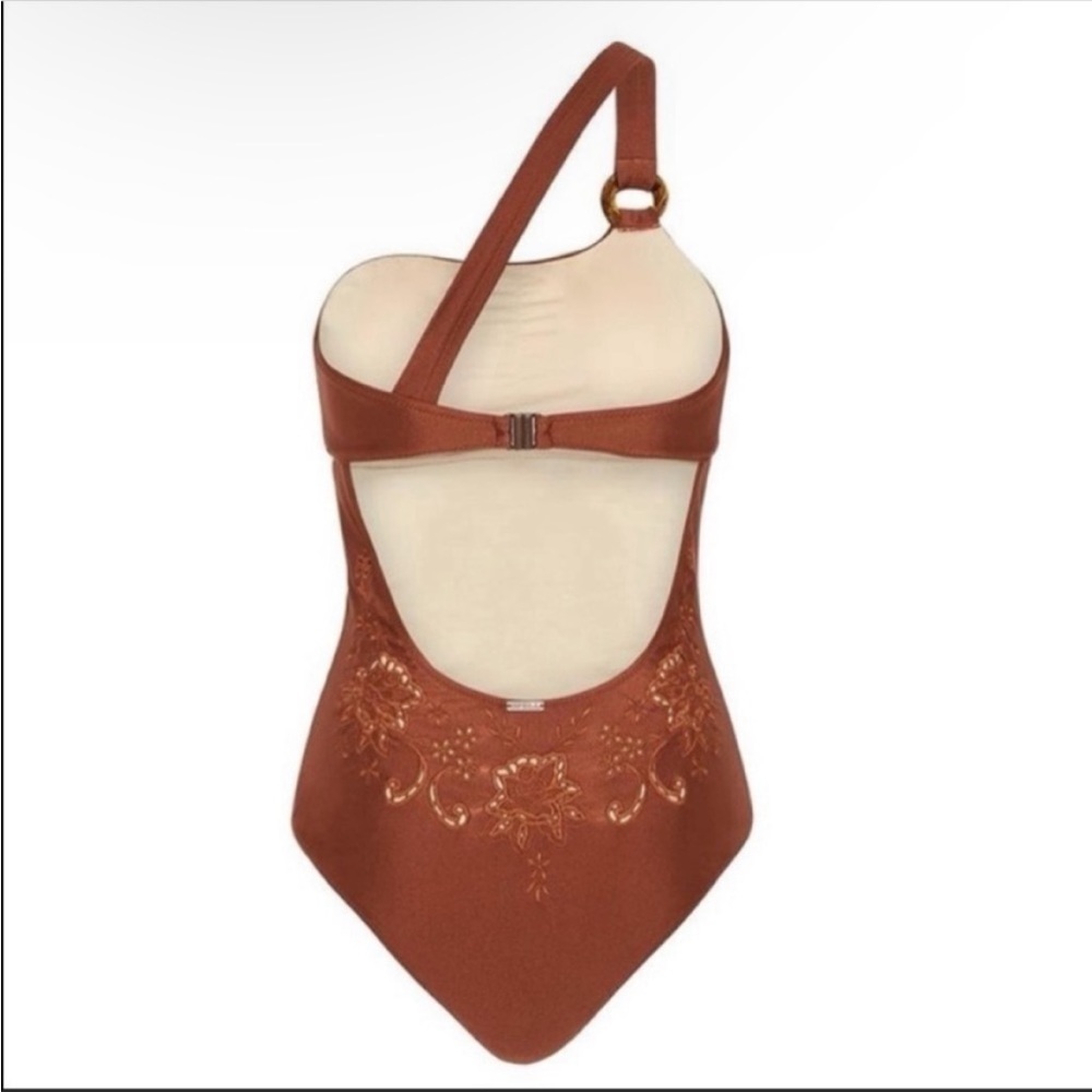 SPELL & THE GUPSY EMBROIDERED CUTOUTS ONE SHOULDER SWIMSUIT COPPER SIZE XS NWT - Picture 4 of 11